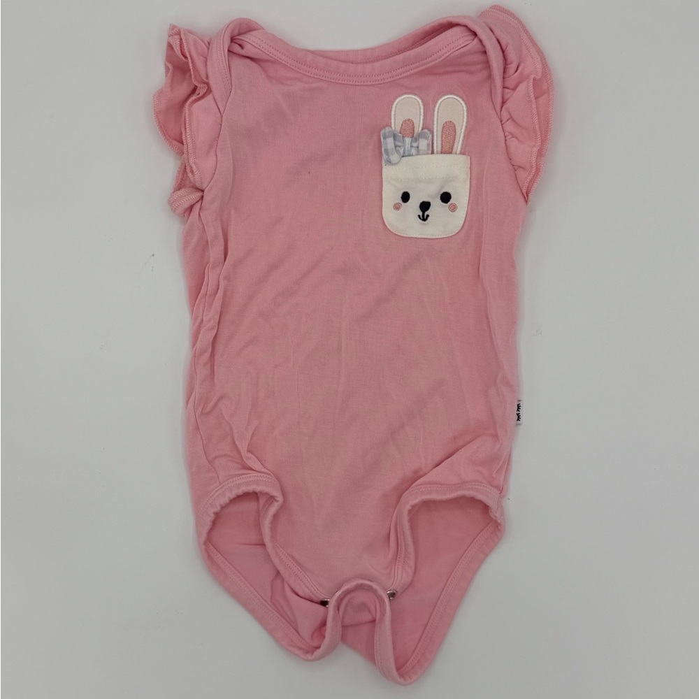 Little Sleepies Play Pink Bunny Pocket Ruffle-Sleeve Bodysuit